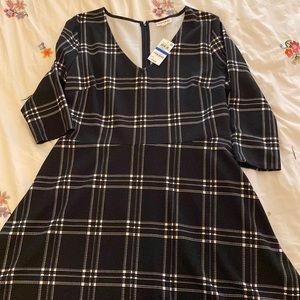 Maison Jules Black Flannel Patterned Fit and Flare Dress (NWT) (Size XL)
